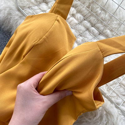 Strahlendes Gelbes Cocktailkleid ohne Ärmel