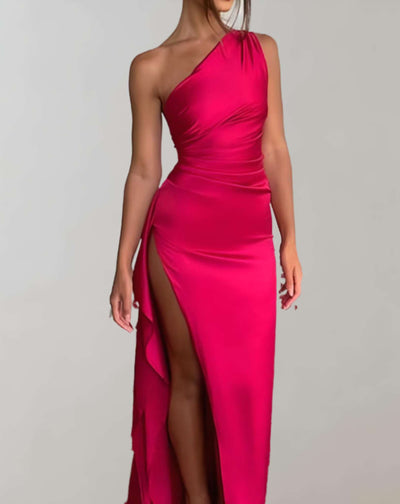 Harper -  Langes einschultriges plissiertes kleid