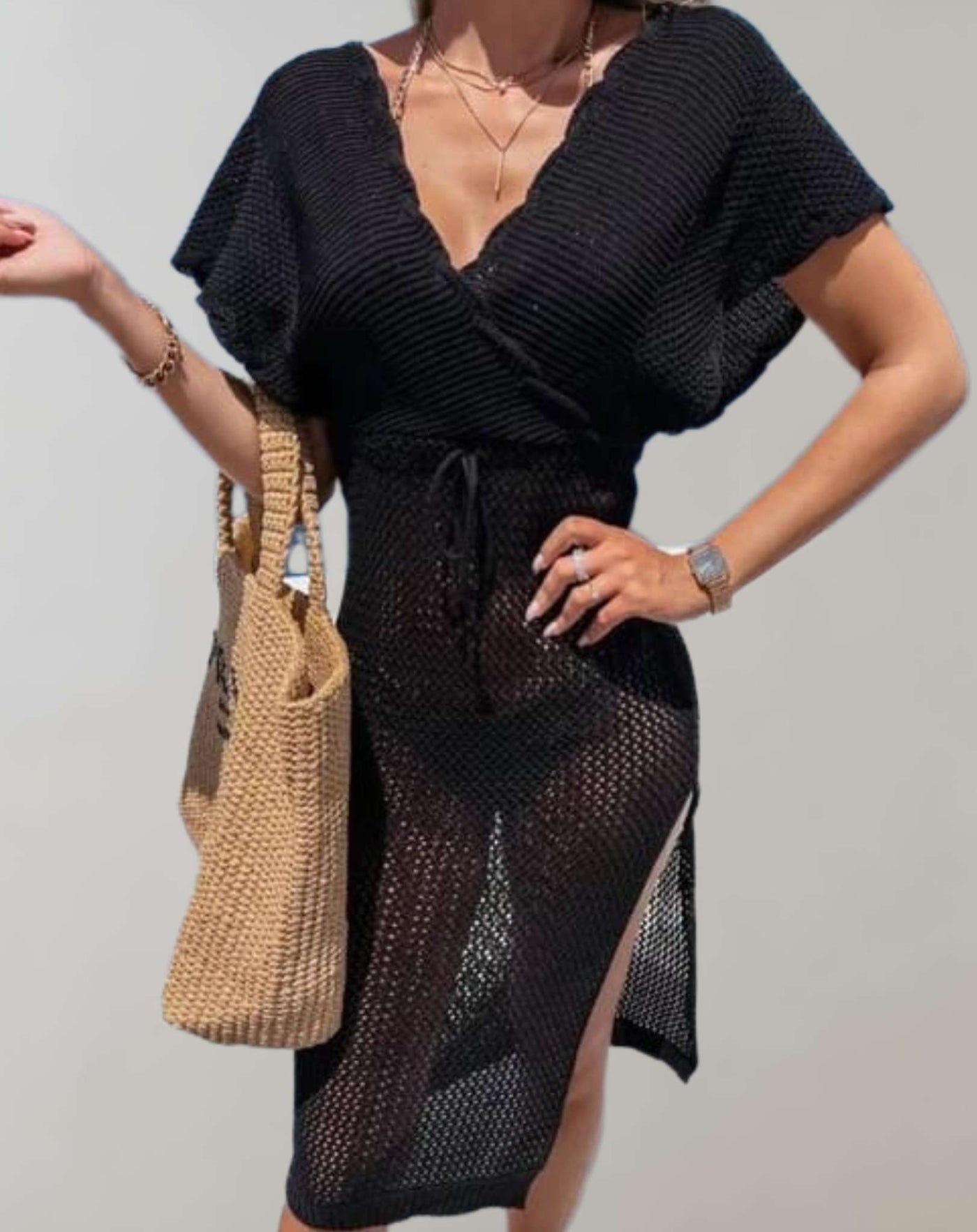 Hazel - Badeanzugkleid mit hohler Stickerei und tiefem V Ausschnitt Kleid