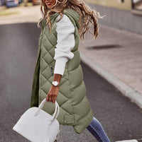 Weste Damen Lang Mit Kapuze | Gesteppt Für Herbst Und Winter in Grün