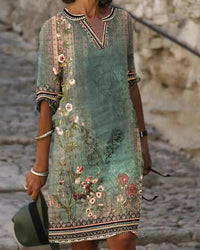 Zara | Minikleid mit Retro Blumenmuster in Grün