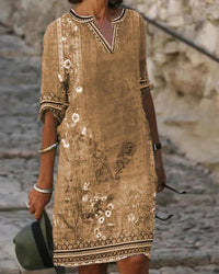 Zara | Minikleid mit Retro Blumenmuster in Khaki
