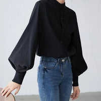 Franziska | Komfortable Elegante Puffärmel Bluse in Schwarz