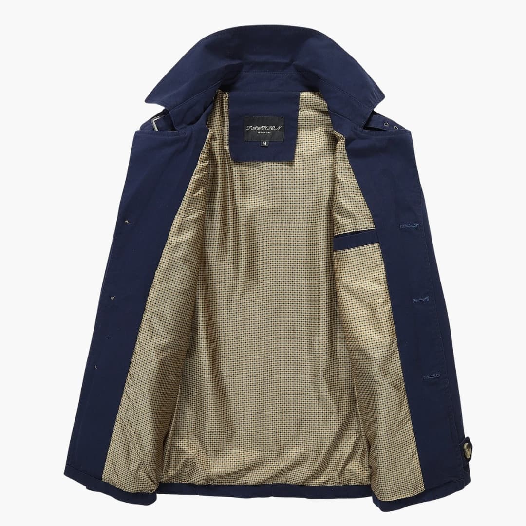 Herren Trench coat mit Knopfverschluss und Taschen Details