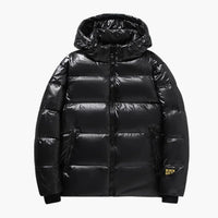 Herren Winter-Daunenjacke mit Kapuze und Reißverschluss in Schwarz