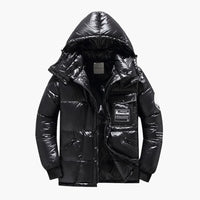 Herren Winter Steppjacke mit Kapuze in Schwarz