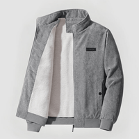 Herren Cordjacke mit Durchgehendem Reißverschluss und Geripptem Saum in Grau