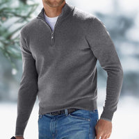 Herren Feinstrick Pullover mit Viertelreißverschluss Schmaler Schnitt Komfortabler Strickpullover in Grau