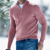 Herren Feinstrick Pullover mit Viertelreißverschluss Schmaler Schnitt Komfortabler Strickpullover in Rosa