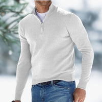 Herren Feinstrick Pullover mit Viertelreißverschluss Schmaler Schnitt Komfortabler Strickpullover in Weiß