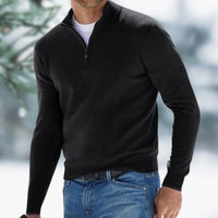 Herren Feinstrick Pullover mit Viertelreißverschluss Schmaler Schnitt Komfortabler Strickpullover in Schwarz