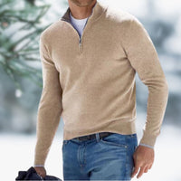 Herren Feinstrick Pullover mit Viertelreißverschluss Schmaler Schnitt Komfortabler Strickpullover in Aprikose