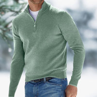 Herren Feinstrick Pullover mit Viertelreißverschluss Schmaler Schnitt Komfortabler Strickpullover in Grün