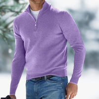Herren Feinstrick Pullover mit Viertelreißverschluss Schmaler Schnitt Komfortabler Strickpullover in Hellviolett