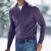 Herren Feinstrick Pullover mit Viertelreißverschluss Schmaler Schnitt Komfortabler Strickpullover in Lila