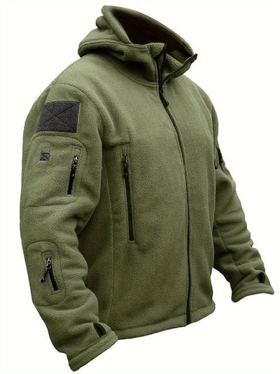 Herren Fleecejacke mit Kapuze, Mehreren Reißverschlusstaschen und Durchgehendem Frontverschluss