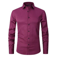Herren Langarm Button Down Business Hemd mit Knopfverschluss in Burgund