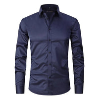 Herren Langarm Button Down Business Hemd mit Knopfverschluss in Marineblau