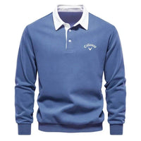 Herren Langarm-Polo Pullover mit Kontrastkragen Tailored Fit Sportlich Elegant in Blau