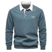 Herren Langarm-Polo Pullover mit Kontrastkragen Tailored Fit Sportlich Elegant in Grün