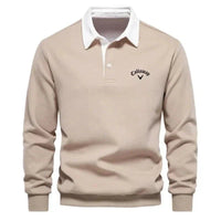 Herren Langarm-Polo Pullover mit Kontrastkragen Tailored Fit Sportlich Elegant in Beige