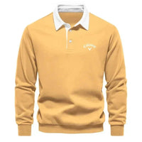 Herren Langarm-Polo Pullover mit Kontrastkragen Tailored Fit Sportlich Elegant in Gelb