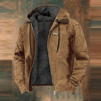 Herren Leder Winterjacke mit Kapuze und Reißverschluss für kalte Tage in Braun