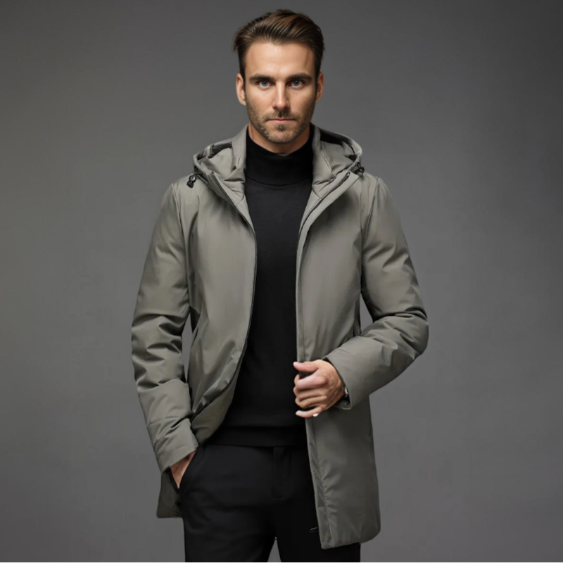 Herren Winterparka mit Kapuze, Gestepptem Futter und Frontreißverschluss