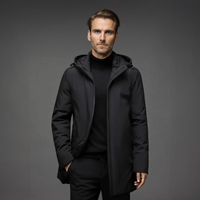 Herren Winterparka mit Kapuze, Gestepptem Futter und Frontreißverschluss in Schwarz