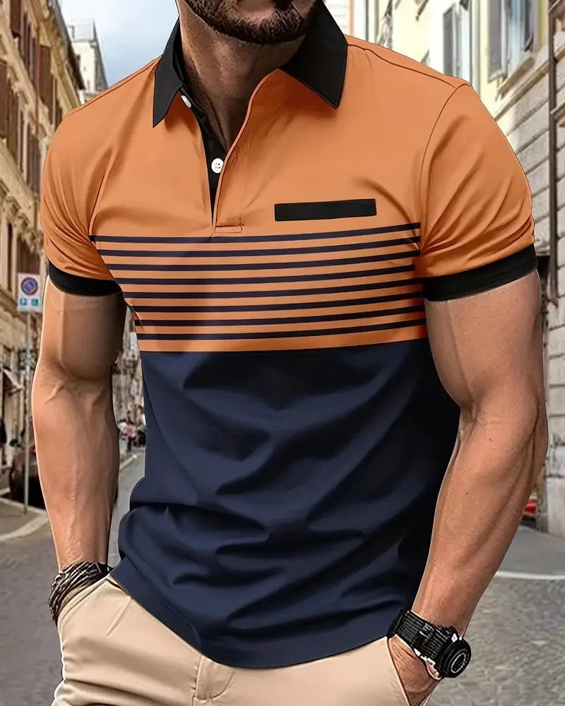 Herren lässiges gestreiftes Poloshirt | Kurzarm
