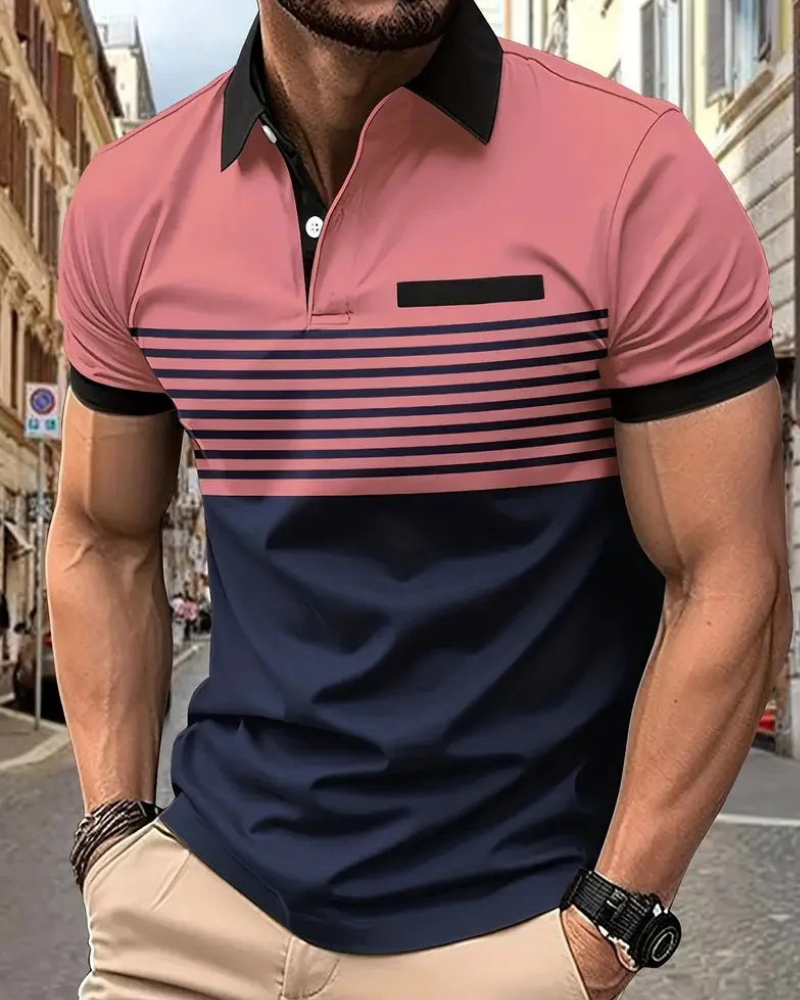 Herren lässiges gestreiftes Poloshirt | Kurzarm