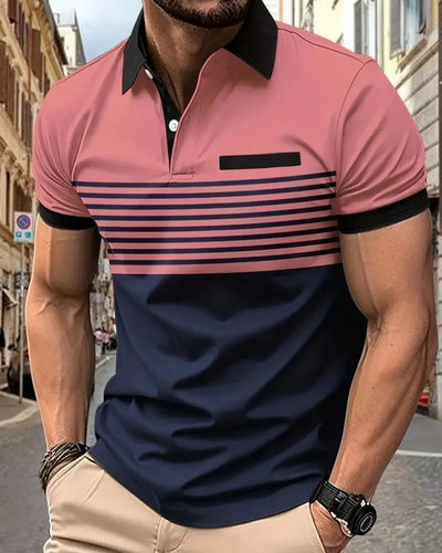 Herren lässiges gestreiftes Poloshirt | Kurzarm