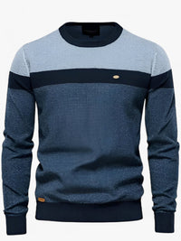 Herrenpullover Colorblock Rundhals Modern, Komfortabel für Freizeitaktivitäten, Stilvoller Look in Grau und Dunkelgrün in Marine