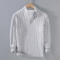 Herrenpullover Halbzip Strickpullover mit Zopfmuster – Komfort Fit für Elegante Freizeitlooks in Grau