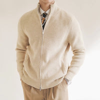 Herrenpullover Mit Durchgehendem Reißverschluss & Rippstruktur – Moderner Strickpullover Für Frühling, Sportlich-Elegant in Beige