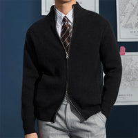Herrenpullover Mit Durchgehendem Reißverschluss & Rippstruktur – Moderner Strickpullover Für Frühling, Sportlich-Elegant in Schwarz