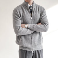 Herrenpullover Mit Durchgehendem Reißverschluss & Rippstruktur – Moderner Strickpullover Für Frühling, Sportlich-Elegant in Grau