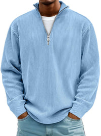 Herrenpullover Mit Half-Zip Stehkragen, Lockerer Schnitt, Moderner Stil Für Freizeit Und Alltag in Blau