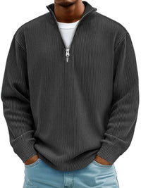 Herrenpullover Mit Half-Zip Stehkragen, Lockerer Schnitt, Moderner Stil Für Freizeit Und Alltag in Schwarz