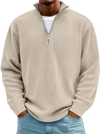 Herrenpullover Mit Half-Zip Stehkragen, Lockerer Schnitt, Moderner Stil Für Freizeit Und Alltag in Khaki
