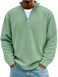 Herrenpullover Mit Half-Zip Stehkragen, Lockerer Schnitt, Moderner Stil Für Freizeit Und Alltag in Grün