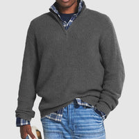 Herrenpullover Rippstrick Quarter-Zip Modern Business Casual Strickpullover für Alltag & Büro in Grau