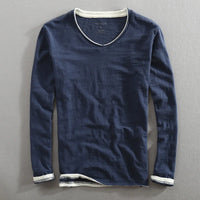 Bastian | Langarm V-Ausschnitt T-Shirt in Dunkelblau
