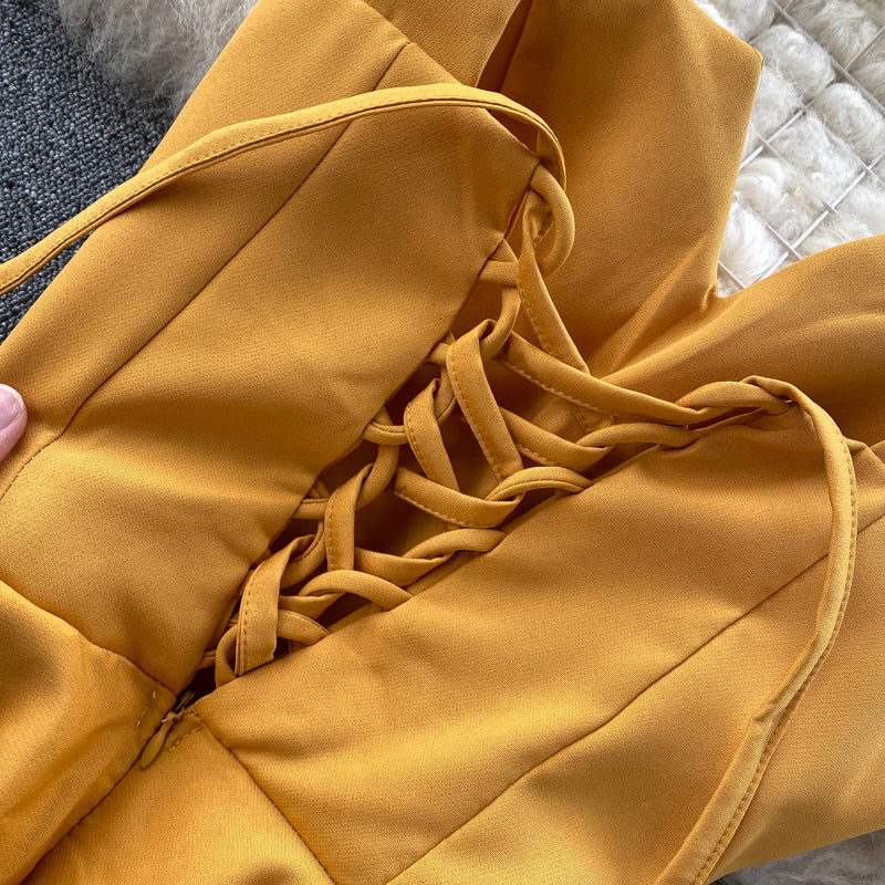 Strahlendes Gelbes Cocktailkleid ohne Ärmel