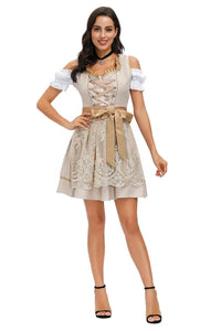 Damen Bayerisches Oktoberfest Dirndl Kleid in Beige