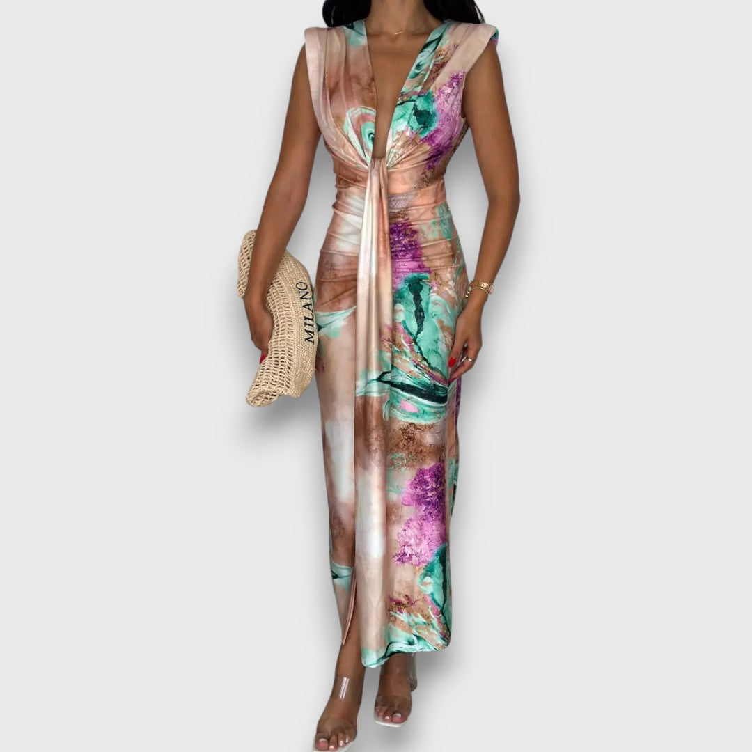 Celinne – Drapiertes Kleid mit Marmorprint