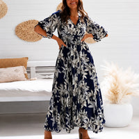 Michaela - Stilvolles, Entspanntes Blumen-Midikleid in Blau