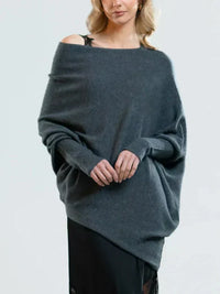 Imke – Asymmetrischer Drapierter Pullover in Dunkelgrau