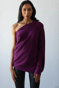 Imke – Asymmetrischer Drapierter Pullover in Lila