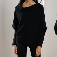 Imke – Asymmetrischer Drapierter Pullover in Schwarz